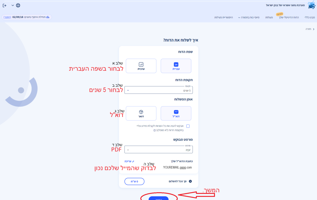 השלב הסופי להורדת דוח ריכוז נתוני אשראי מהאתר הרישמי של בנק ישראל